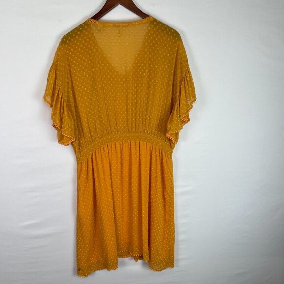 Scotch & Soda Ruffle Sleeve Lace Swiss-Dot Pom Pom Mini Dress Yellow XL - Picture 3 of 10